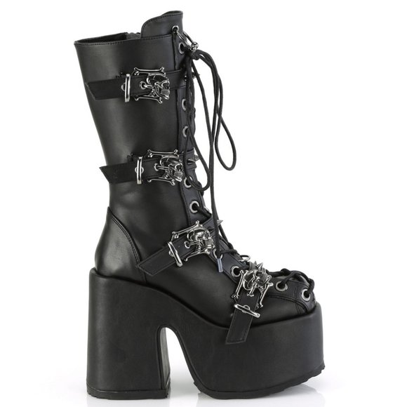 Skull Gothic Platform High Heel Lace Up Boots - Picture 1 of 5